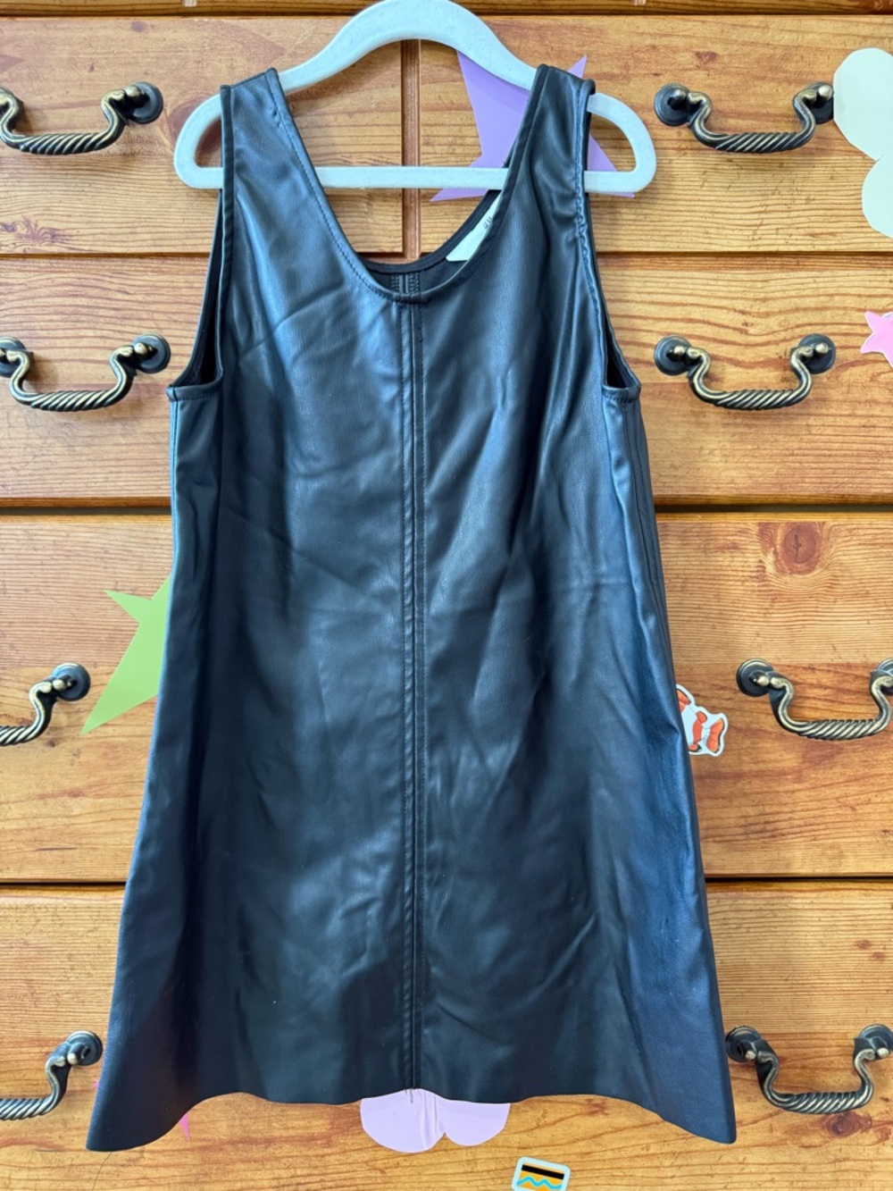 H&M Black Faux Leather Sleeveless Shift Dress